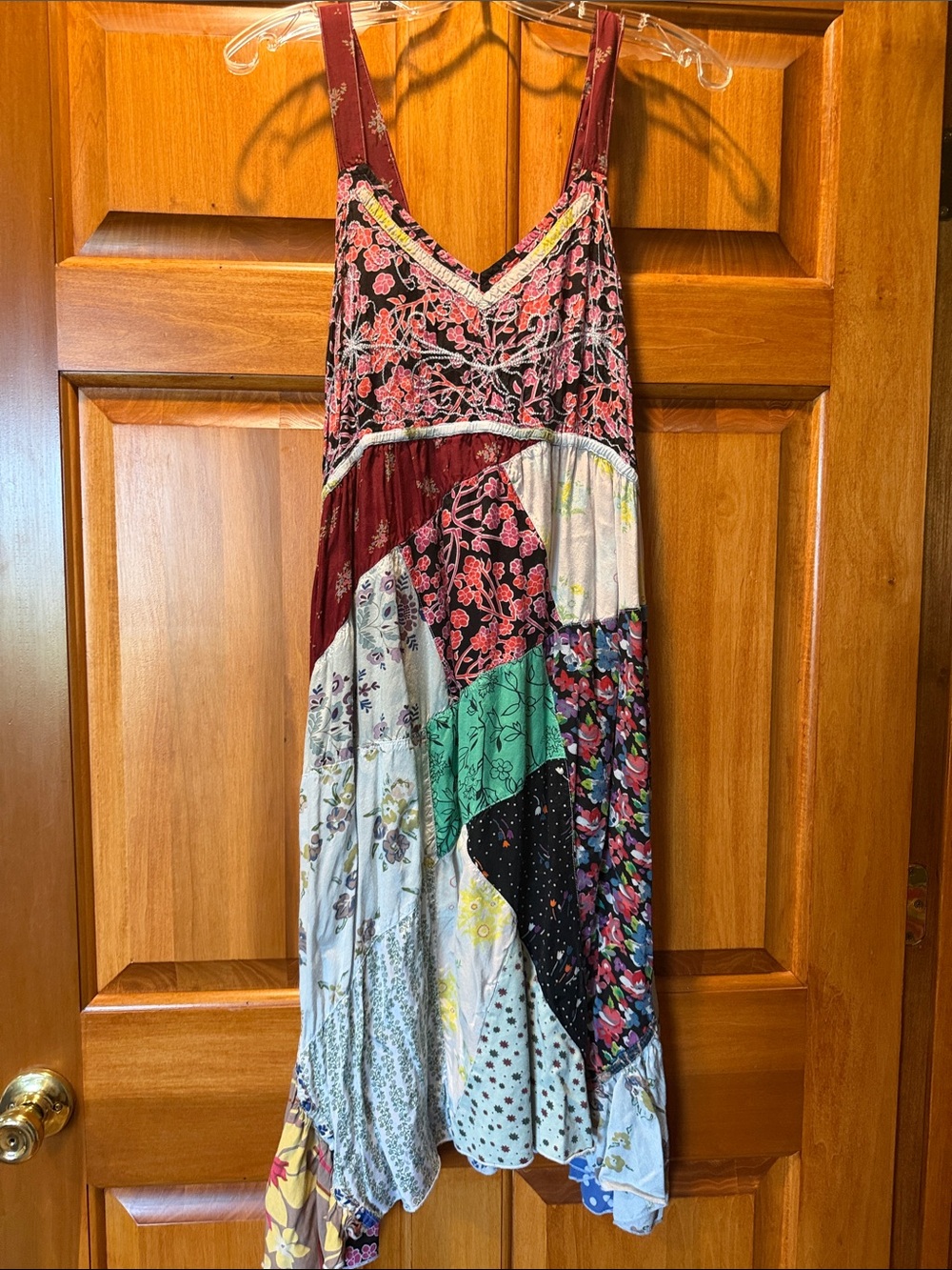 Blue Sky Maroon & Multi-Color Patchwork Maxi Dress